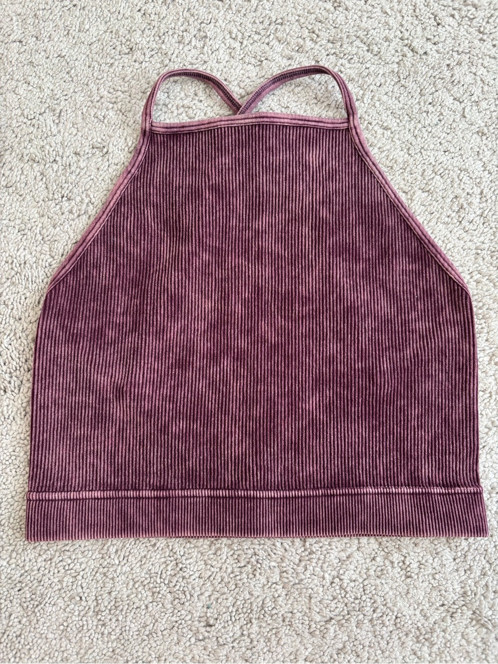 Zenana Purple Ribbed Halter Crop Top, Women’s L/XL